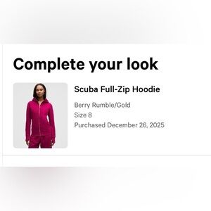 Lululemon Scuba Full-Zip Hoodie Color Berry Rumble/Gold - NWT